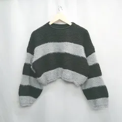 ◇ ⊇ ノーブランド ショートボーダ 長袖 ニット サイズ表記なし グレー系 レディース E  【1504210009222】