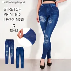 ダメージプリント デニムプリント  レギンス パンツ スキニーパンツ ジェギンス スパッツ スリムパンツ スーパーストレッチ カジュアルパンツ S M L 大きいサイズ cpt-25003