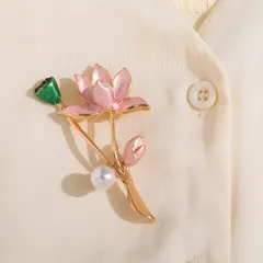 S2845 パール 蓮の花(ピンク) 蓮のさや(グリーン) 2WAY ブローチ