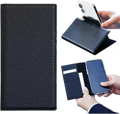 ノーブランド マグネット 手帳型ケース 汎用機種タイプ MagSafe対応/マグネット取付 iPhone＆Smartphone 4.7～6.3インチ対応 縦スタンド 横スタンド 縦置きできる手帳ケース(ブラック)