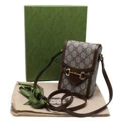 グッチ　GGスプリーム　ホースビット1955　ミニショルダーバッグ　斜め掛け　ブラウン　PVC　レザー　ゴールド金具　625615