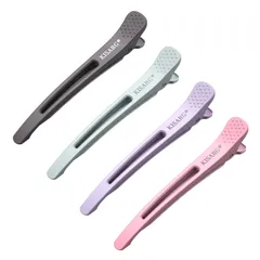 【人気商品】プロ用 前髪 美容師 髪留め ヘアクリップ クリップ ヘアピン ブロッキング レディーズ兼用 跡がつかない メンズ 大きめ ダッカール 4本セット入り KISARG 浅いピンク、パープル、ブルーとグレー