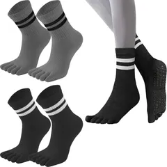 [Zikanga] ヨガソックス 滑り止め靴下 2足セット 5本指 ピラティス スニーカーソックス ヨガ ピラティス靴下 通気性 吸汗 防臭 防寒対策 四季適用 約22cm-26cm 男女兼用 ブラック＋グレー