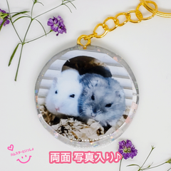 【再販】【１点限り】【おまけ付き】レジンキーホルダー  両面写真入り ハンドメイド ハムスターといっしょ 新婚さんごっこバージョン