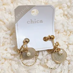 未使用品 イヤリング パール ゴールド金具 リング 耳飾り プレゼント ラメ グレーアクセサリー