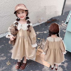 子供服 ワンピース 長袖 子供服 女の子 シャツワンピース レース裾 レース襟 ワンピース キッズ 女児 小学生 キッズ 可愛い  おしゃれ カジュアル   90cm 100cm 110cm 120c