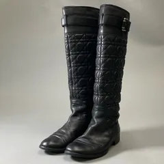 Dior Christian Dior レザー サイドジップ ロング ブーツ 黒 35 ファッション Dior Christian Dior レザー サイドジップ