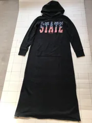 ト2412-20-3517 トミー　TOMMY  パーカーワンピース　スウェット　黒　Ｍ