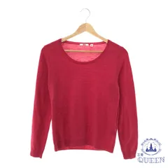 ☆美品☆ UNIQLO ユニクロ トップス ニット シンプル Ｕネック 長袖 レディース ピンク Ｍ 901-10553 送料無料 古着