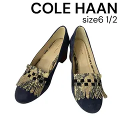 美品 コールハーン Cole Haan メイブル グランド パンプス フリンジ パイソン柄 ブルー 青 スエード 6 1/2 23.5cm レディース 5E058