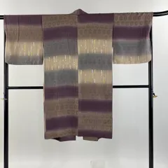 道中着 身丈111cm 裄丈66.5cm M 和装コート 幾何学 地紋 ぼかし 茶色 正絹 逸品 【中古】