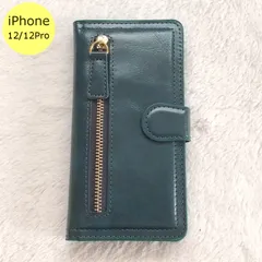 iPhoneケース 左ジッパー 手帳型 iPhone 12 12Pro グリーン スマホ アイフォン ケース