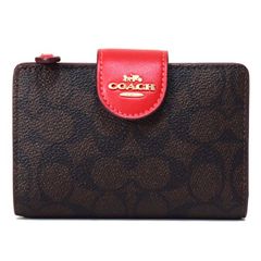 コーチ 財布 COACH コーティングキャンバス レザー シグネチャー ミディアム コーナー ジップ ウォレット 二つ折り財布 ウォルナット×ボールドレッド CW786