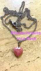 インカローズ・ロードクロサイト ハート型　　アレルギー対応サージカルチェーン　長さ調節機能付き