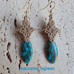 モンタナアゲート天然石のマクラメ編みピアス - メルカリ