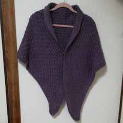 手編み　ハンドメイド　三角ストール　パープル