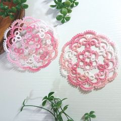 桜色ドイリーコースター　2枚