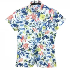 【超美品】マスターバニー 半袖ポロシャツ 白×レッド×イエロー 花柄 レディース 2(L) ゴルフウェア MASTER BUNNY EDITION