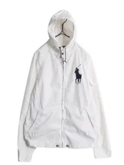 【お得なクーポン配布中!】 ビッグポニー ポロ ラルフローレン フルジップ フード パーカー ジャケット メンズ S / 古着 ヨットパーカー ブルゾン コットン ホワイト