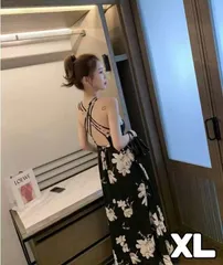 リゾートワンピース 背中魅せ Aライン エレガント ロングワンピース 【XL】サイズ 大きいサイズ キャミソールワンピ