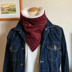 三角形のネックウォーマー（ドット柄シャツコール＆シープボア）内ボア生地6色から選べます