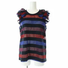 ディーゼル DIESEL シアーラメボーダー フリル ノースリーブトップス カットソー シースルー XS 黒 ブラック 赤 レッド /AT ■OS