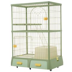 限定特価 猫 掃除しやすいトレーケージ キャットケージ 2段 多頭飼い 引き出しトレー 組み立て簡単 猫ドア キャットハウス ペット ゲージ 猫 ゲージ 大型 キャスター付きネコ ハウス 留守番 保護 脱走防止 ペットケージ【ピスタシオグリーン】