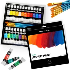 Ohuhu 30点セット アクリル絵の具 24色 6本筆 12ml