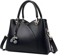 FairyPomu ショルダーバッグ 斜めがけ ハンドバッグ 肩掛け レディース カバン 2way( ブラック)