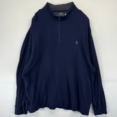 古着 ポロ・ラルフローレン POLO RALPH LAUREN スウェット トレーナー ロンT 薄手 ハーフジップ ワンポイント 3XB  ネイビー系 メンズ