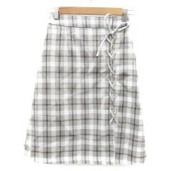 マジェスティックレゴン MAJESTIC LEGON フレアスカート ひざ丈 チェック柄 レースアップ M ブラウン 茶 /YM9