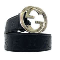 ✨良品✨GUCCI ベルト 文字ロゴ シルバー金具 レザー 本革 ユニ 