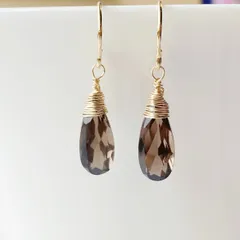 スモーキークォーツのロングドロップピアス