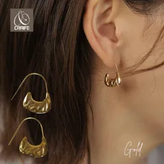 ピアス 金属アレルギー対応 18Kコーティング フックピアス 大ぶり レディース 大人 モダン シンプル エンボス かわいい エレガント ジュエリー ゴールド 送料無料 プチプライス高見え CRAIFE