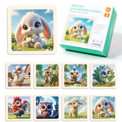 MY MiYAVi ジグソーパズル モンテッソーリ 幼児向け 知育おもちゃ ８枚セット 木製パズル 春休み 入園祝い 鑑賞 (小動物)