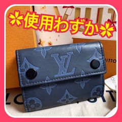 【使用わずか】ルイヴィトン モノグラム シャドウ ディスカバリー コンパクト LOUIS VUITTON ブルー 三つ折り財布