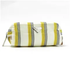 プラダ ポーチ コスメポーチ 三角プレート ホワイト 中古 ABランク