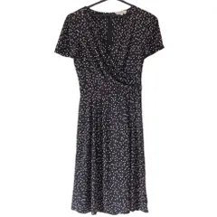 RE189 【美品】Paul Stuart ポールスチュアート 半袖ドットカシュクールワンピース 黒　白　ブラック　レディース　サイズ4  希少　インナードレス付き