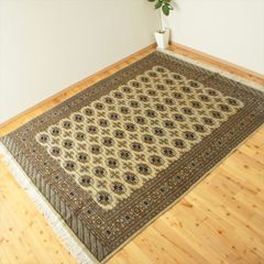 パキスタン絨毯 ハイクオリティ 252x205cm 手織り　ベージュ　ボハラ柄