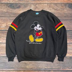 80‘s　USA製　ディズニー　Disney　ミッキー　ラグランスウェット　カラーフロッキー