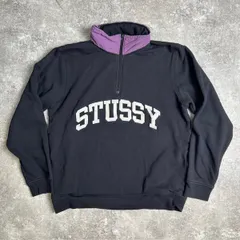STUSSY ステューシー ハーフジップスウェット ブラック フード付き フード収納 中国製 XL トレーナー ストリート Half-zip