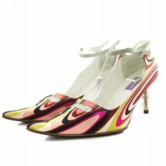 エミリオプッチ EMILIO PUCCI パンプス ポインテッドトゥ アンクルストラップ 総柄 レザー 38.5 マルチカラー ピンク ベージュ 黒 ブラック /AN23 ■GY14のサムネイル