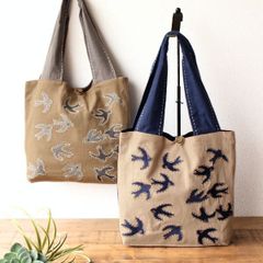 トートバッグ コットン 刺繍 おしゃれ 軽量 かわいい レディース かばん シンプル オシャレ サブバック スワロー刺繍トートバッグ 2カラー