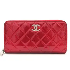     中古 シャネル ブリリアント 二つ折り長財布 ラウンドファスナー エナメル Bランク レッド シルバー金具 ココマーク レディース 【送料無料】【三田店】