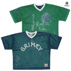 GRIMEY SWEET SCIENCE REVERSIBLE MESH BOXY V NECK JERSEY【NAVY】(グライミー メンズ 大きいサイズ メッシュ ジャージ Vネック 半袖 ショートスリーブ ボックスシルエット リバーシブル ロゴ)