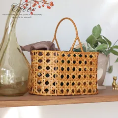 ユティルオクタ オーバルワンハンドルバスケット 洗える 92340007 バスケット かご 手編み ラタン風 収納 カゴ 水洗い 幅28×奥行16×高さ15.5cm 持ち手付き 天然素材風 小物収納 収納かご