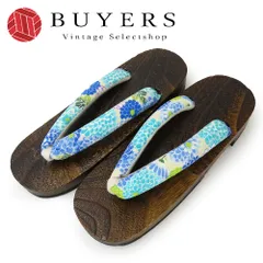【中古】 下駄 未使用展示品 フリーサイズ ポリエステル 桐 青系 マルチカラー 黒 浴衣用 菊模様 可愛い 和装 呉服 和服 きもの レディース 女性