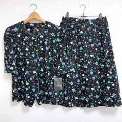 レリアン Leilian 新品タグ付き セットアップ ブラウス スカート ブラック 花柄 11サイズ 957396