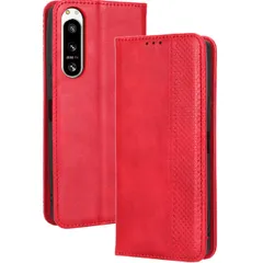 Xperia 5 IV ケース 手帳 SO-54C SOG09 A204SO エクスペリア5 マーク4 チェック柄 合革 レトロ 手帳 ケース 【Color】 レッドのサムネイル