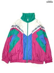80s USA製 ナイロンジャケット M マルチカラー バックプリント テニス 